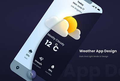 Weather App Design(Case Study) 3d design app design branding dark and light mode forecast minimal mobile uiux design weather