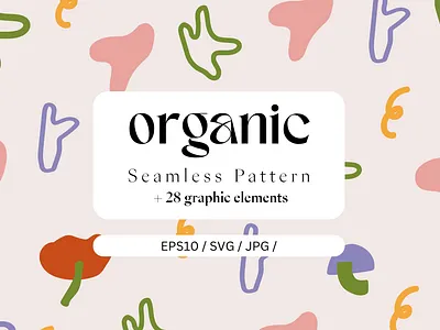 Organic Seamless Pattern + 28 Graphic Elements design graphic design illustration vector logo organic pattern pattern seamless pattern