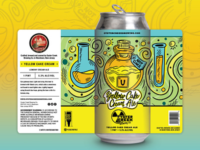 Yellow Cake Cream Ale alcohol ale atomic beer beer label beer packaging brewery can colorful drink graphic design hand drawn illustration illustrator label lettering nuclear packaging packaging design uranium