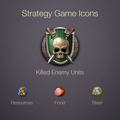 Icons for online strategy game enemy killed icon food icon icons resources icon steel icon strategy game