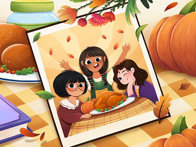 Happy Thanksgiving Illustration autumn cheerful chicken event fall flower food friend gathering holiday illustration leaf leaves orange pumpkins summer textures thanksgiving turkey warm