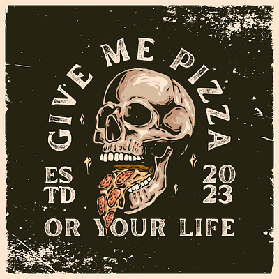 Give Me Pizza Or Your Life art artwork digital illustration drawing illustration pizza skull vintage