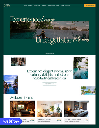 Homepage layout for Hotel and Resort - Webflow hotel landing page resort template ui webflow website