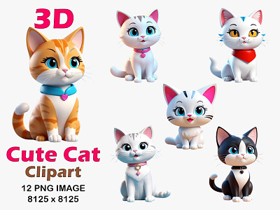 3D Cute Cat Clipart 3d