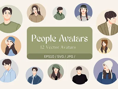 People Avatars Vol. 1 - 12 Vector Avatars avatar boy vector design girl vector graphic design illustration illustration vector people avatar profile profile picture vector