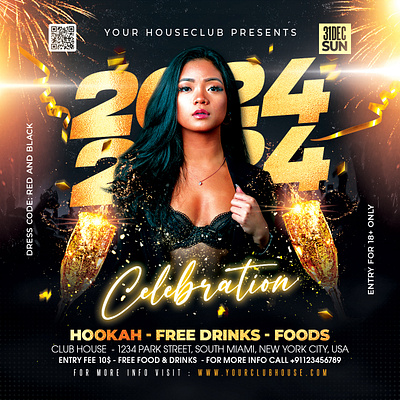 New Year's Eve Flyer 31st night christmas club club flyer event happy new year holiday holidays instagram merry christmas merry xmas new year new year 2024 new year dinner new years eve nye 2024 nye party party xmas