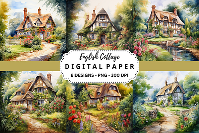 Watercolor English Cottage Background tumbler wrap