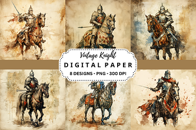 Vintage Knight Watercolor Background commercial use art