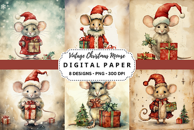 Vintage Christmas Mouse Background tumbler wrap