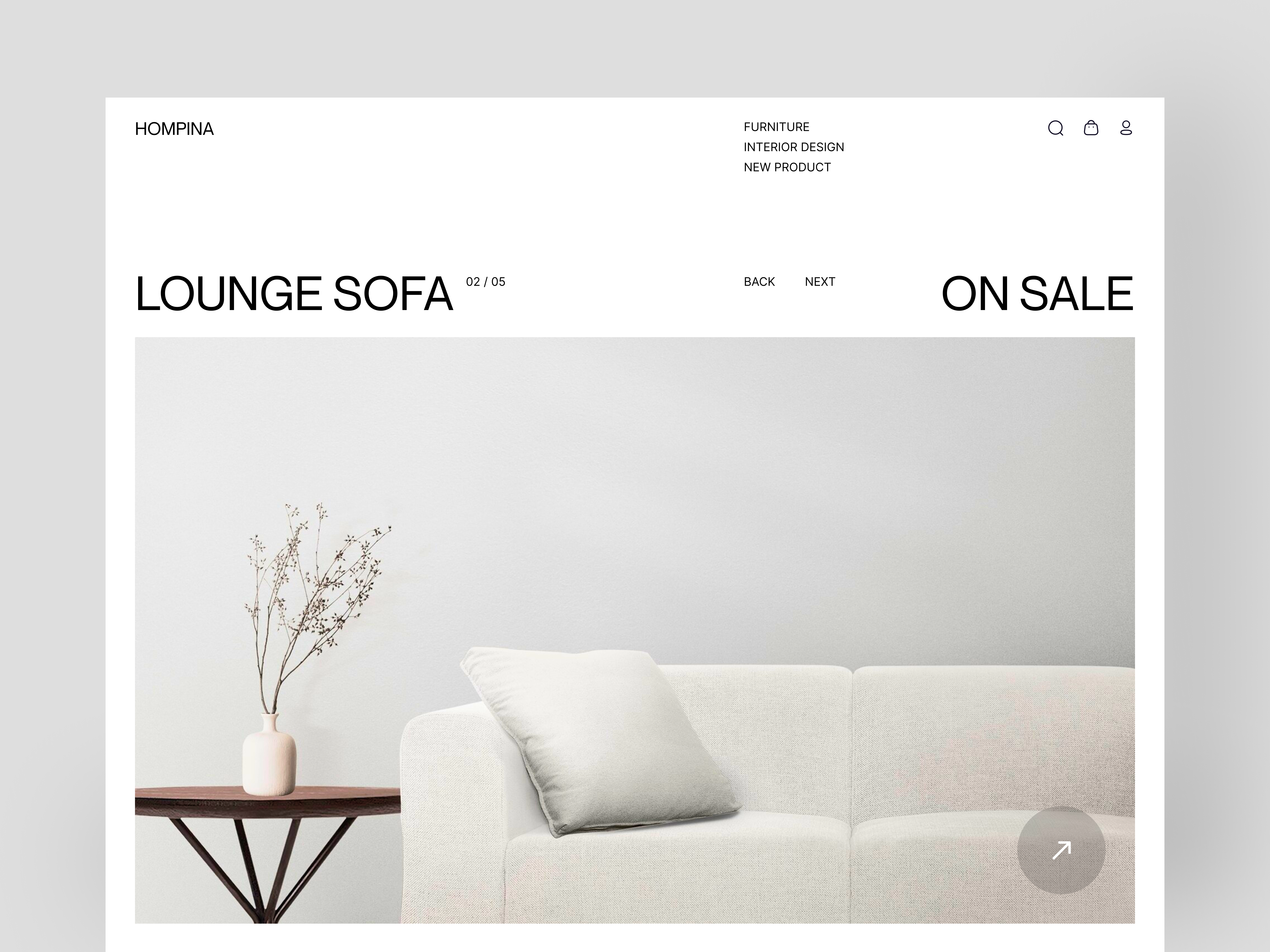Hompina - Furniture Shop Landing Page chair clean design ecommerce furniture interior interior design marketplace online ahop online store shop shoppify shopping store ui website