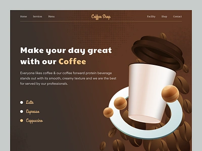 Coffeeshop website header brew cafe clean coffee coffee header coffee website coffeeshop espresso food website header hero homepage iqra khanmohammadiqra landing page landingpage minimalist mug tea web