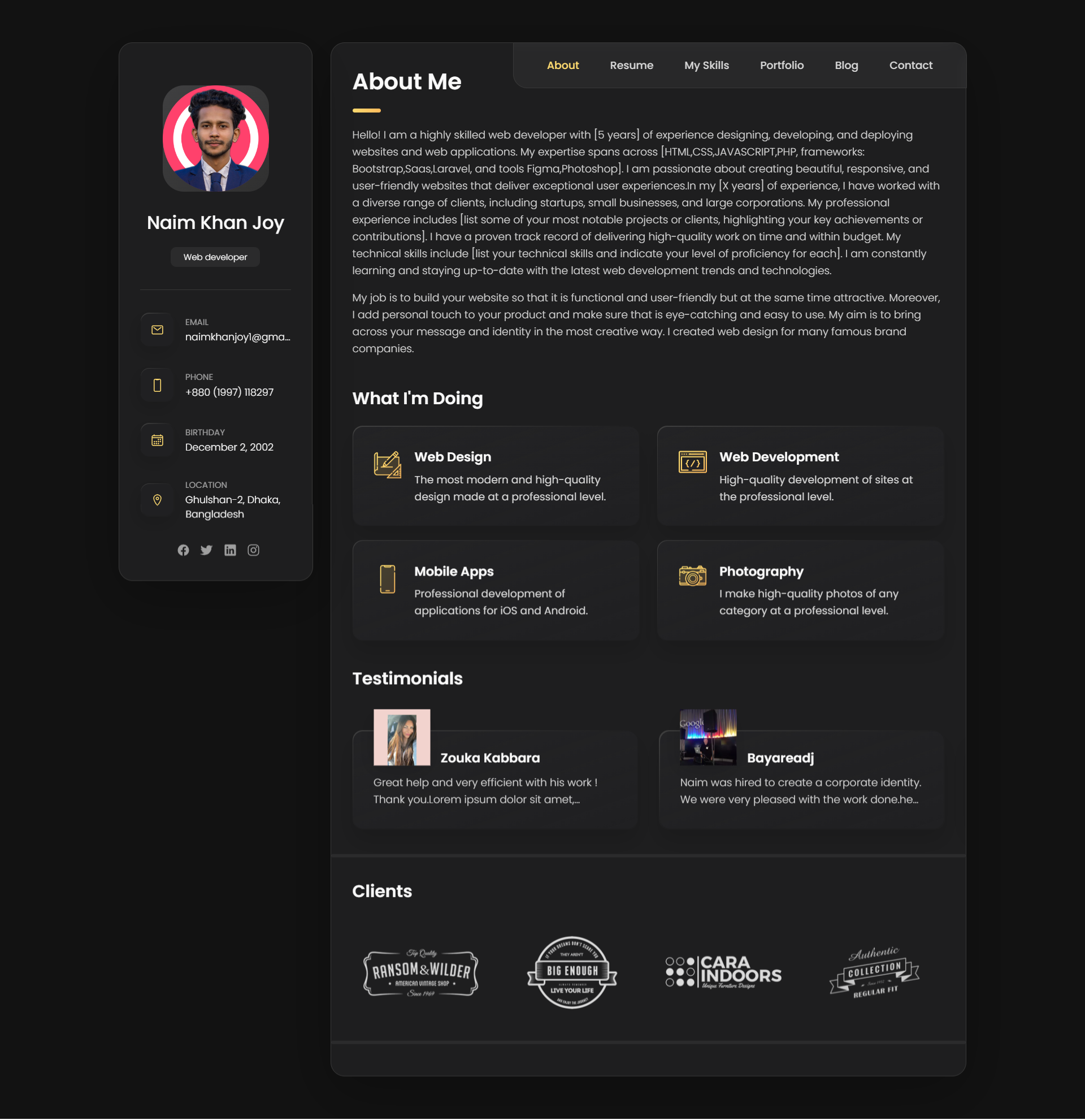 Web Developer Personal Portfolio website css html javascript portfolio responsive website web web design web developer website design wordpress website