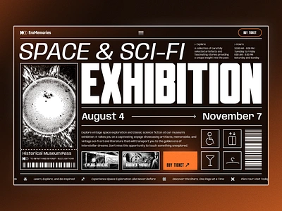 EraMemories - Space & Sci-Fi Exhibition conceptdesign designinspiration graphic design museum museumux sci fi scifiart space spaceexhibition spaceexploration ticket ui uidesign uxdesign visualdesign web