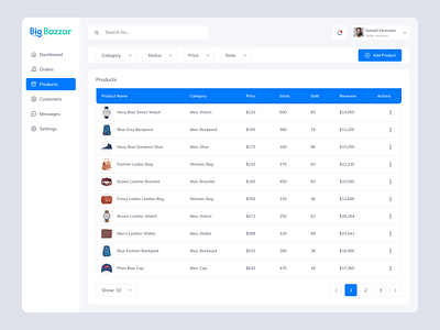Big Bazzar - Dashboard behance dribble landing page list view list view dashboard table view table view dashboard ui ui design user interface ux uxui webflow website