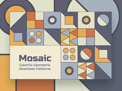 Mosaic Geometric Shape Seamless Patterns abstract background colorful decorative figures flat funny geometric geometrical grid illustration mosaic pattern retro seamless shapes stroke tile tileable wallpaper