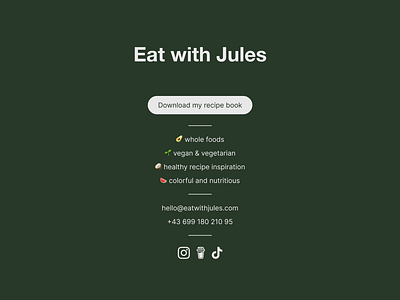 Eat with Jules - Recipe book page design idea business business web call to action clean design contact design green homepage landing landing page recipe book recipes responsive design simple design simple page socials ui webdesign webpage website