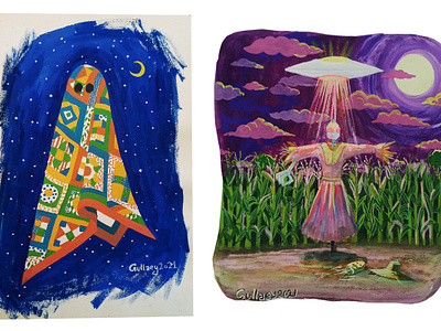 WHIMSICAL SCENARIOS artwork gouache illustration mysterious painting scenes sci fi spooky storyillustration whimsical whimsicalillustration