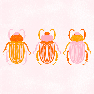 Three beetle boiz digital painting graphic design illustration illustrator risograph