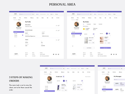 Online store - Personal Area branding colors cosmetics dashboard decorative cosmetics design icon messages minimalism modern online store personal area product card skincare typography ui ux web webdesign website