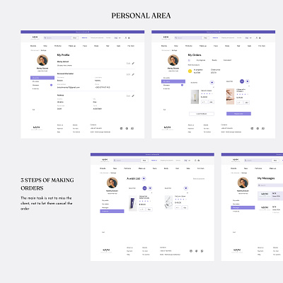 Online store - Personal Area branding colors cosmetics dashboard decorative cosmetics design icon messages minimalism modern online store personal area product card skincare typography ui ux web webdesign website