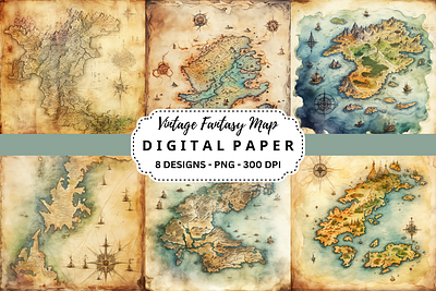 Vintage Fantasy Map Digital Paper tumbler wrap