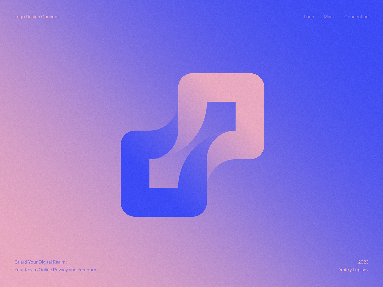 Loop + Mask + Connection Logo Concept anonymous app blockchain branding connection data decentralized defi gradient icon identity lettering logo mask network privacy security vpn web3