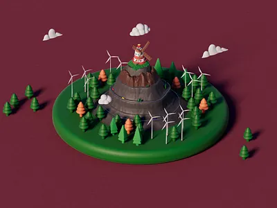 Windmill Mountain 3d 3d illustration 3d set 3d windmill c4d cinema4d design illustration mountain octane redshift vignette windmill