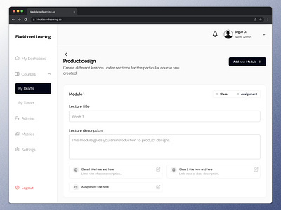 Super Admin - Create Course Modules admin dashboard design edtech ui ux
