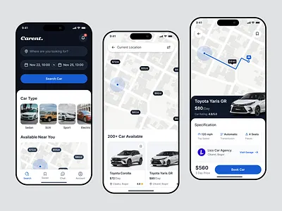 Carent - Car Rental App app booking car car car rent app car rent service car rental clean concept design minimalist mobile app platform rent rent a car rental rental company transport ui uiux ux