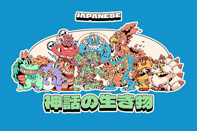 Japanese Mythology Creatures Characters Set 2d animation animation branding character design characters graphic design illustration logo mascot mascot design motion graphics