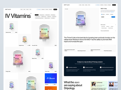 Dripology. Website Redesign 3d beauty card design drips feauters filters layout medicine product product card reviews services steps ui user interface ux web design