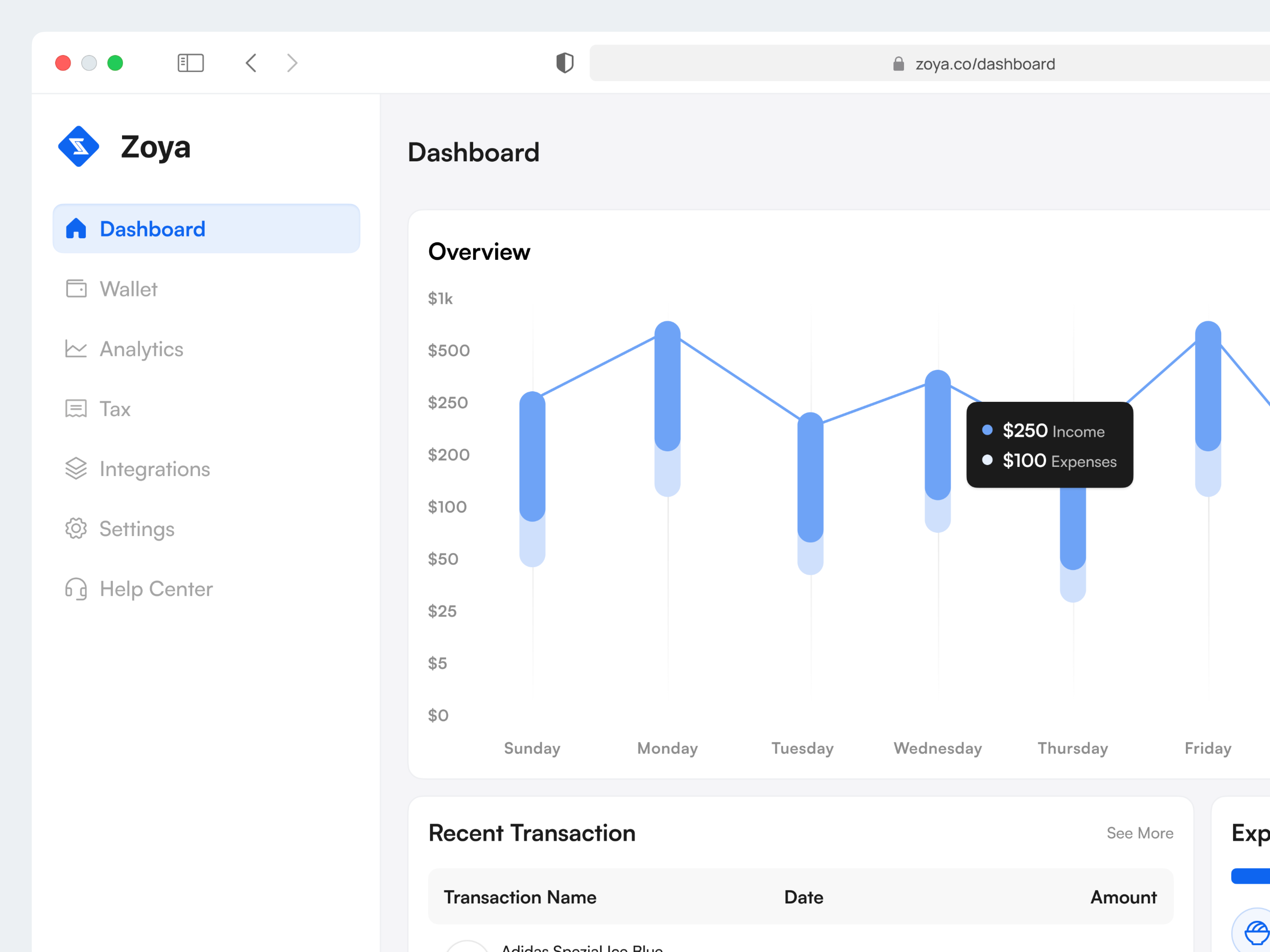Zoya - Finance Dashboard bank banking dashboard e wallet finance finance dashboard financial fintech fintech dashboard money payment product design saas save saving transaction transfer wallet