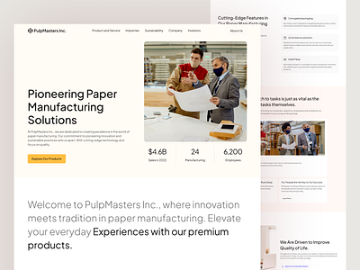 PulpMasters Inc. Paper Manufacturing Company Website company company profile corporate landing page manufacturing paper manufacturing paper website ui design web design website design