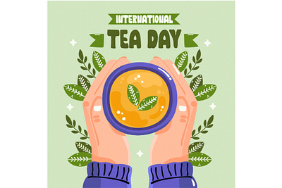 Flat International Hot Tea Day Illustration beverage breakfast cup day drink glass hot illustration international morning tea vector