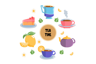Tea Time Teacup Elements Illustration beverage breakfast clip art cup drink glass illustration milk morning tea time vector