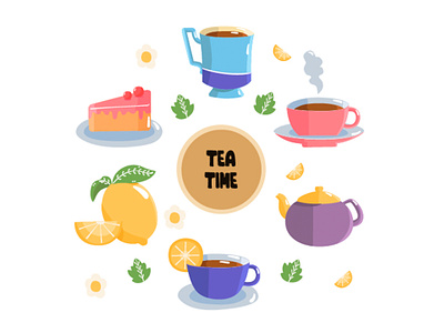Tea Time Teacup Elements Illustration beverage breakfast clip art cup drink glass illustration milk morning tea time vector