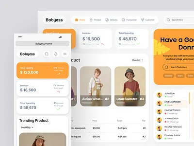 Babyess - Baby and Kid's Fashion Responsive Dashboard clean design dashboard dashboard design fashion landing page responsive saas ui uiux ux web design website design