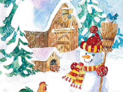 Christmas picture Winter farmhouse christmas card christmas illustration christmas picture christmas project christmas season cute scene cute snowman graphic design illustration instant download labels design new year new year card packaging design snowman watercolor illustration winter farmhouse winter scene winter season winter time