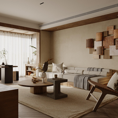 3D Interior renderings of sandal wood apartment