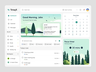 Timeyfi - Task Management Dashboard calendar dashboard focus list pomo pomodoro pomodoro timer product product dashboard product design task task management dashboard task tracker time management time management dashboard time tracker ui