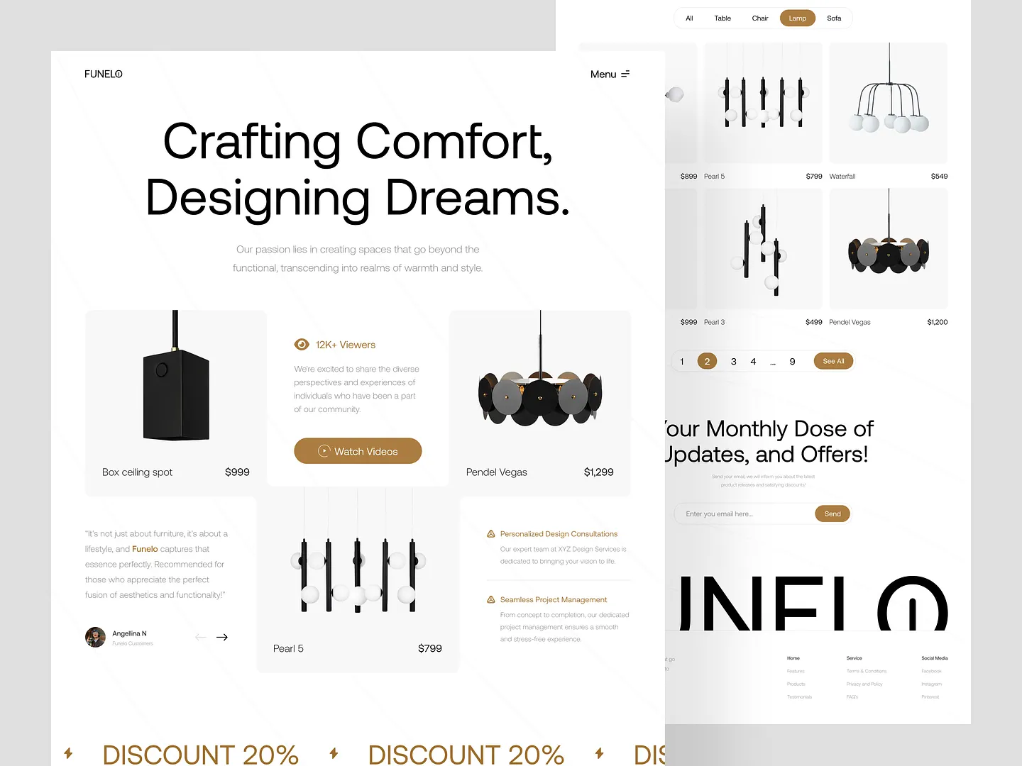 Elegant Furniture Website Design: FUNELO Landing Page