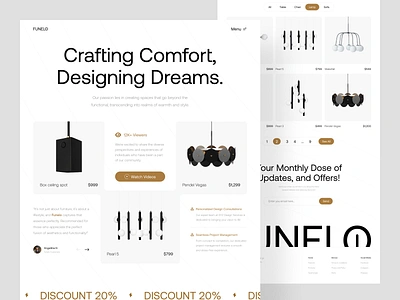 FUNELO - Furniture Landing Page chair clean design ecommerce ecommerce landing page ecommerce website furniture furniture landing page furniture website homepage lamp landing page sofa store ui ui design web web design website website design