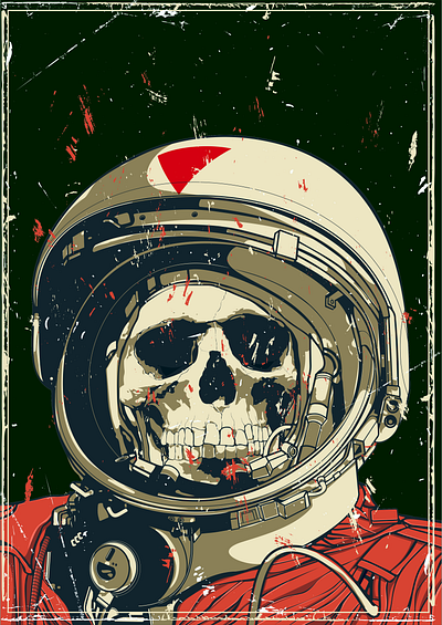 SPACE PORTRAIT dark illustration poster skeleton skull space vintage