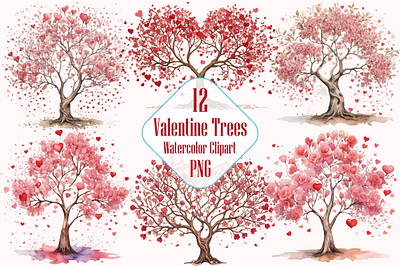 Watercolor Valentine Trees Clipart 3d animation app branding design graphic design illustration logo ui vector
