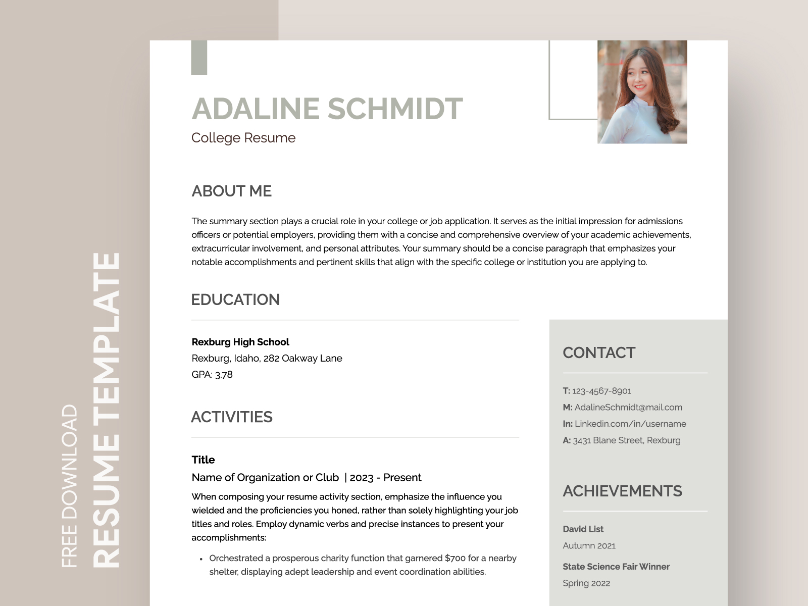 College Resume Free Google Docs Template By Free Google Docs Templates   Original 6e42ee52e12a87b209563f9fa51f242c 