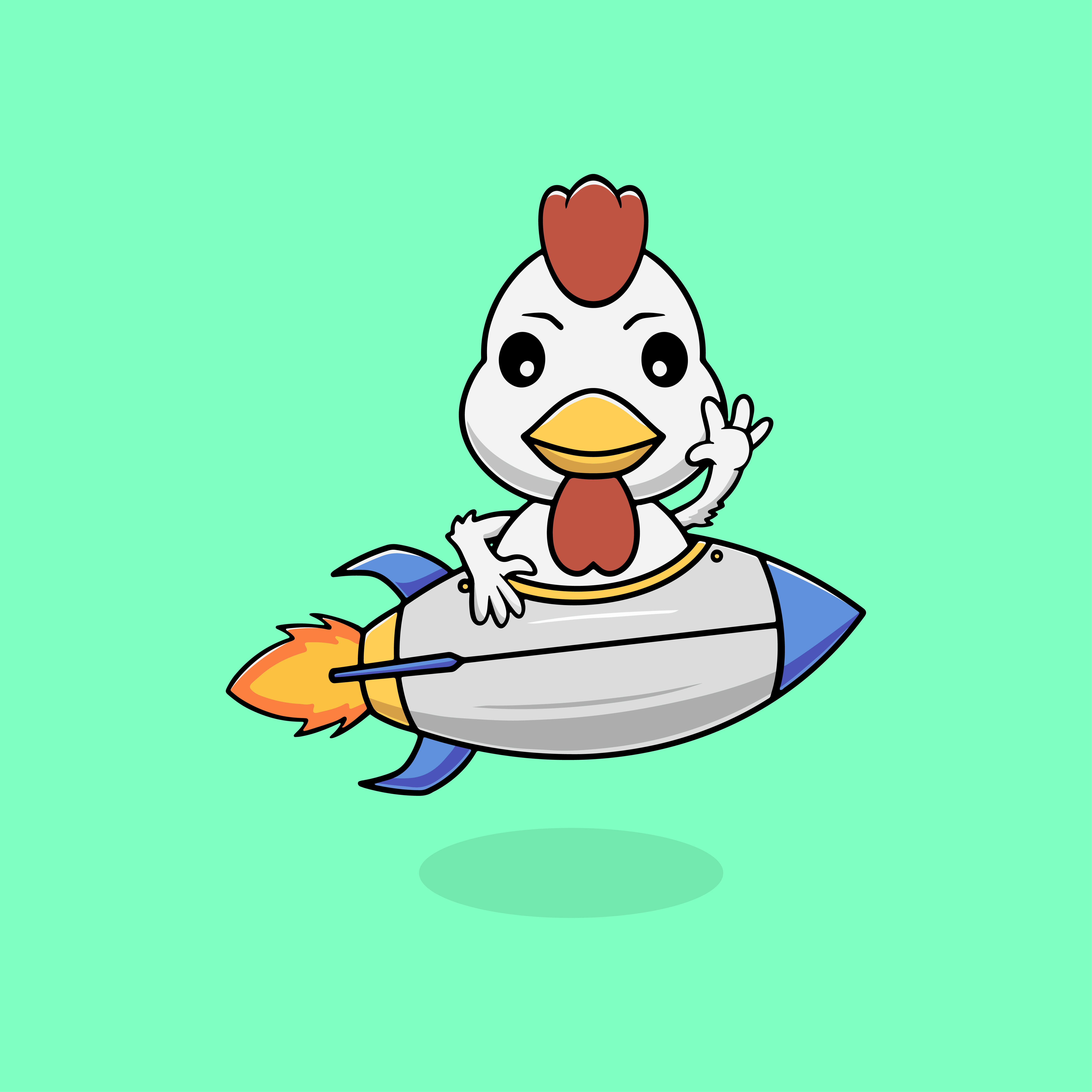 Cute chicken riding rocket cartoon illustration clip art