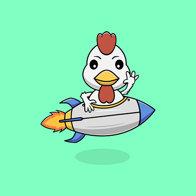 Cute chicken riding rocket cartoon illustration clip art