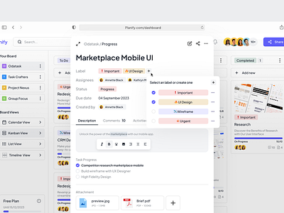 Planify - Select Task Label app cansaas clean clear component dashboard design interface label management popup saas task task management team ui ux web app web design website