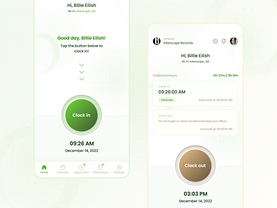 HRMS App - Clock in / out app attendance management clock in clock out hrms app time tracking user experience user friendly user interface