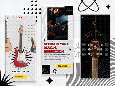 Guitar Tuner App/ Neo - Brutalism Style brutalism style guitar mobile guitar tune mobile app motion graphics neo style ui